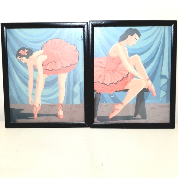 Vintage Paint by Numbers Ballet Dancer Framed Art Set - Pink and Blue. - Picture 1 of 4
